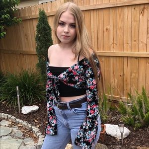 Velvet Tie Front Crop Top